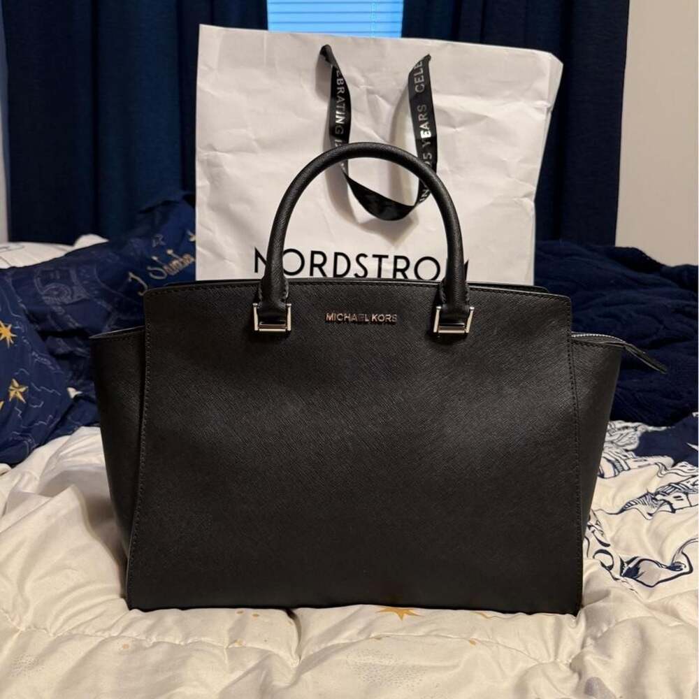Michael Kors Selma Saffiano Leather Medium Top Zip Satchel Bag